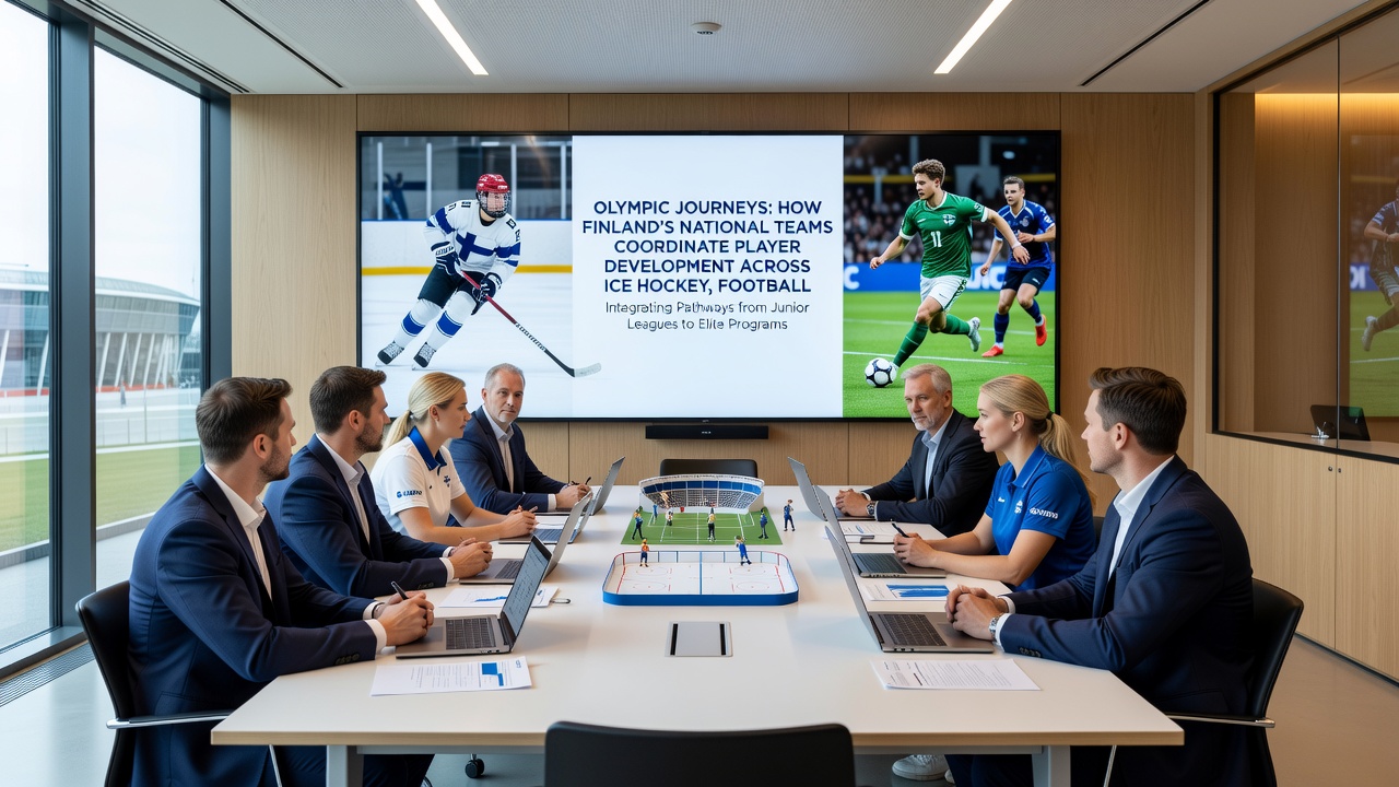 Coaches and athletes reviewing performance data during a multi-sport development session in Finland